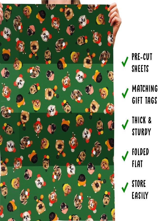 Central 23 Dog Christmas Wrapping Paper & Tags - 6 Sheets of Doggo Gift Wrap - Cute Winter Dogs in Beanie - Green Christmas Wrapping Paper for Fur Parents Men Women Boy Girl - Holiday - Thick & Recyclable - Image 5